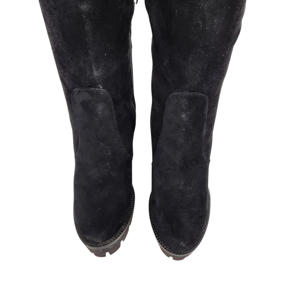 Isnom Black Suede Leather Chunky Lug Sole Over The Knee Tall Boot Women Size 9.5